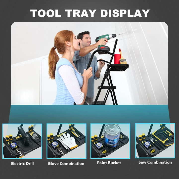 HBTower Trittleiter 5 Stufen klappbar, Leiter mit Breitem Anti-Rutsch-Pedal, Trittleiter mit Bequeme