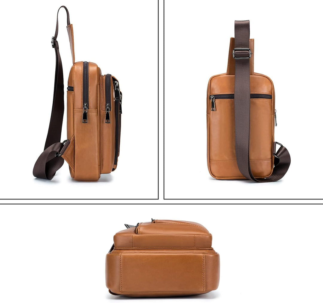 LOONGYOON Neue Herren Leder Umhängetasche Retro Casual Vertikale Tasche Business Travel Multi Zipper