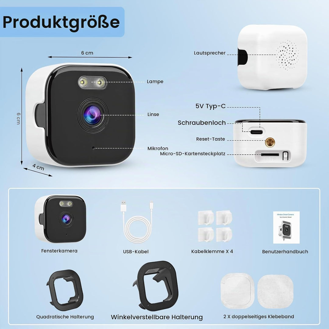 Fensterkamera 2,4 GHz &amp; 5 GHz Dual-Band 3MP 2K WLAN Überwachungskamera Innen mit KI-Farbnachtsicht,