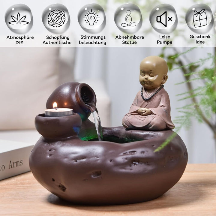 Innenbrunnen Natur Jarre Buddha Statue Abnehmbares helles farbenfrohe LED, Wohndekoration in Bewegun