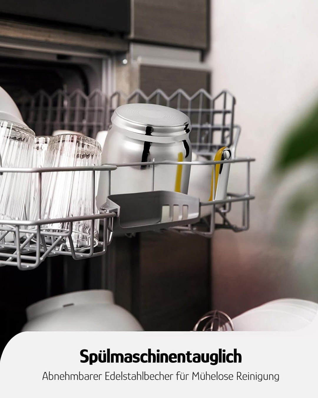 Hazel Quinn Milchaufschäumer 5-in-1 Funktionalität, 450 ml für Milchschaum heiss und kalt, heisse Sc