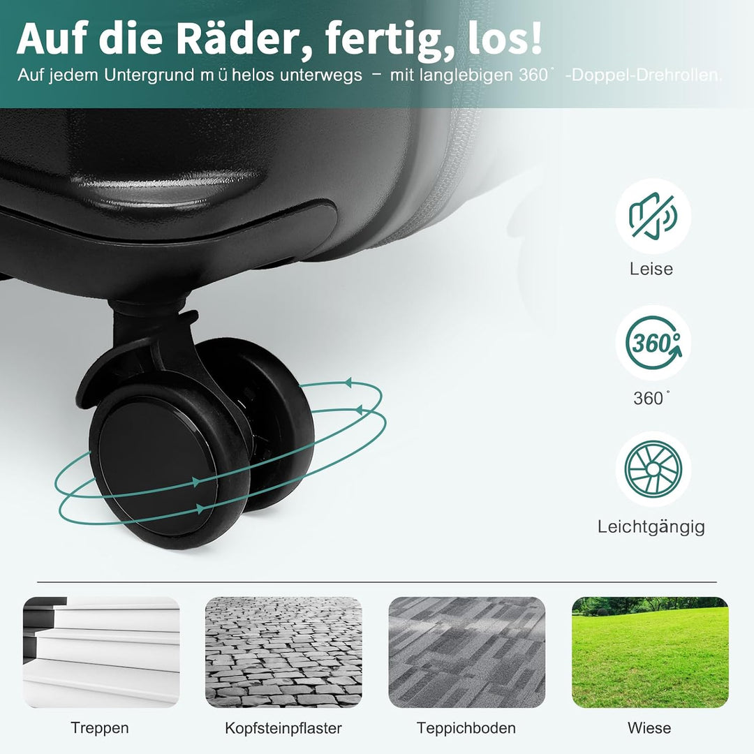 British Traveller Reisekofferset Hartschalenkoffer Set ABS+PC Koffer Trolleys Neu Schwarz Schwarz SE