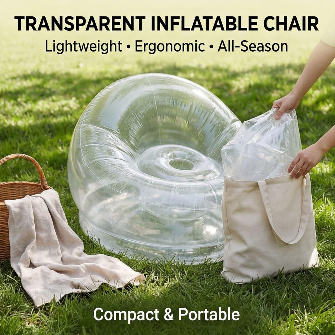 Sxhlseller Transparenter Aufblasbarer Sessel, Klarer Luftsofa Sitzsack für Innen &amp; Aussen, Ergonomis