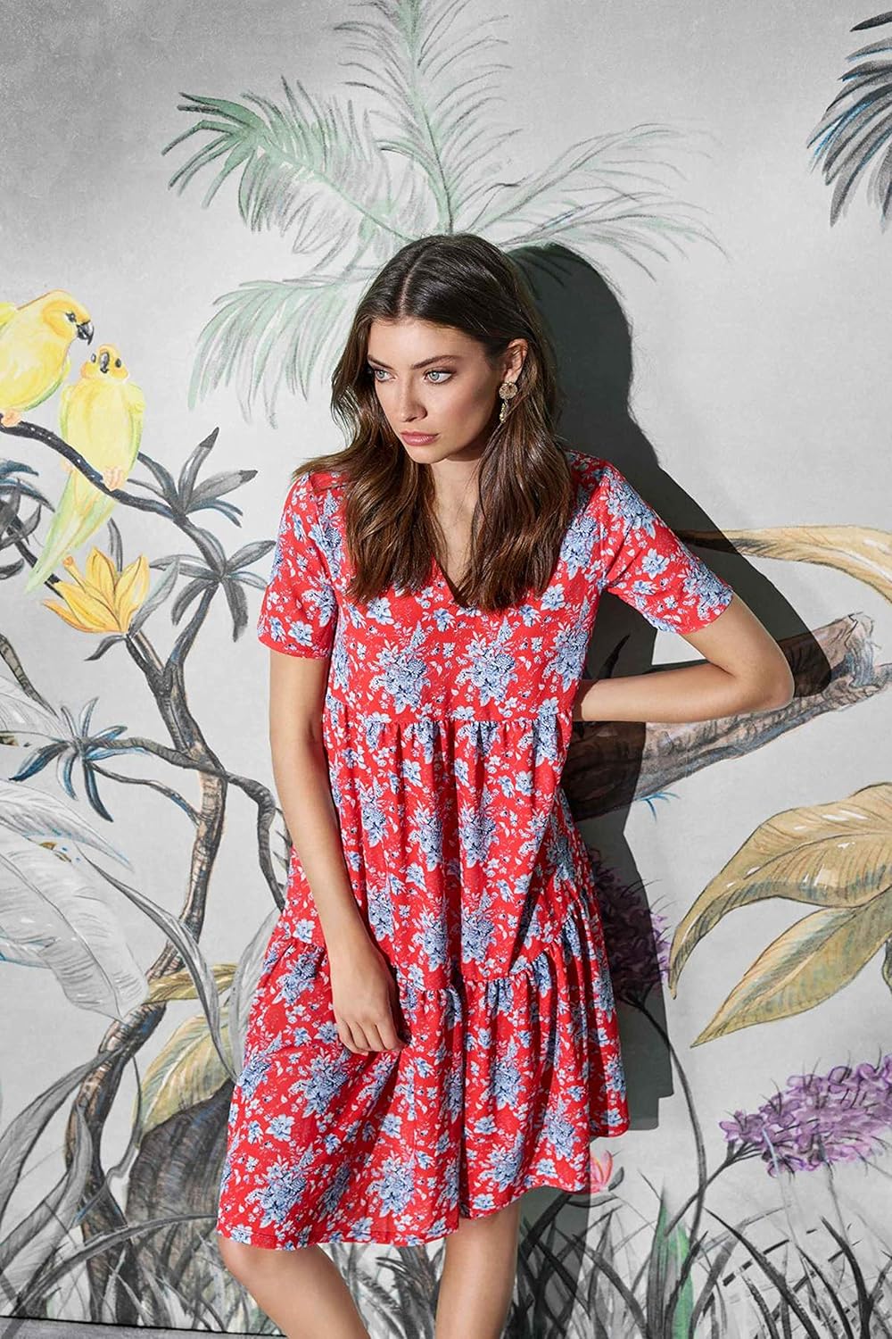 rich&royal Damen Dress Printed Kleid XS Rot (Summer Red 568), XS Rot (Summer Red 568)