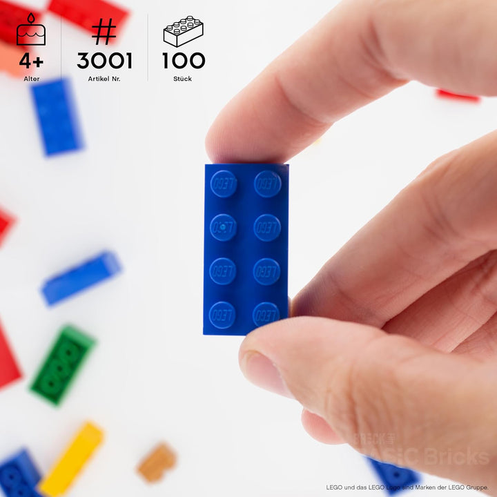 Lego Steine Classic, Blau, 2x4 Bausteine, 100 Stück - Einzelteile Starterset oder Erweiterung für Le