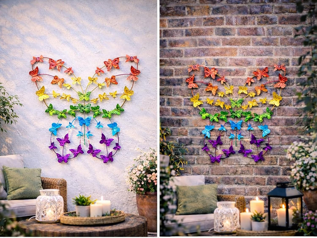 KAMACA XL Metall Schmetterling Wanddeko Bunt 50,5 x 38,5 cm für Garten Balkon Terrasse Wandfigur Far