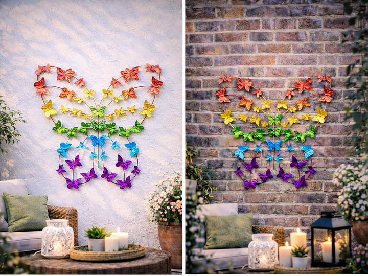 KAMACA XL Metall Schmetterling Wanddeko Bunt 50,5 x 38,5 cm für Garten Balkon Terrasse Wandfigur Far