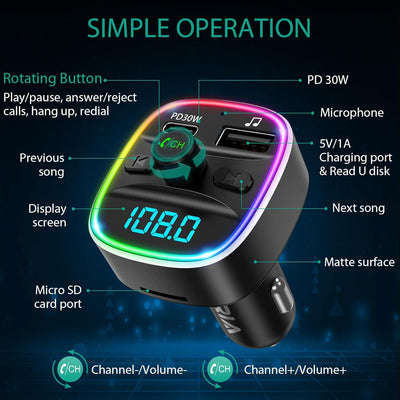 ORIA Bluetooth 5.3 FM Transmitter, Autoradio Adapter Bluetooth Car Kit, PD 30W Schnelles Autoladeger