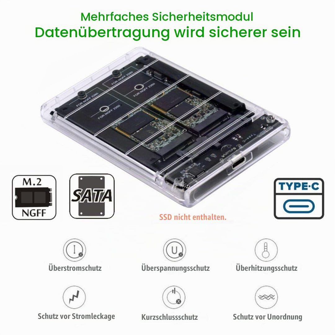 CY M.2 SATA SSD auf 2.5inch SATA Adapter,Dual NGFF B+M Key M.2 SSD auf USB C JOBD Raid0 Span Bridge