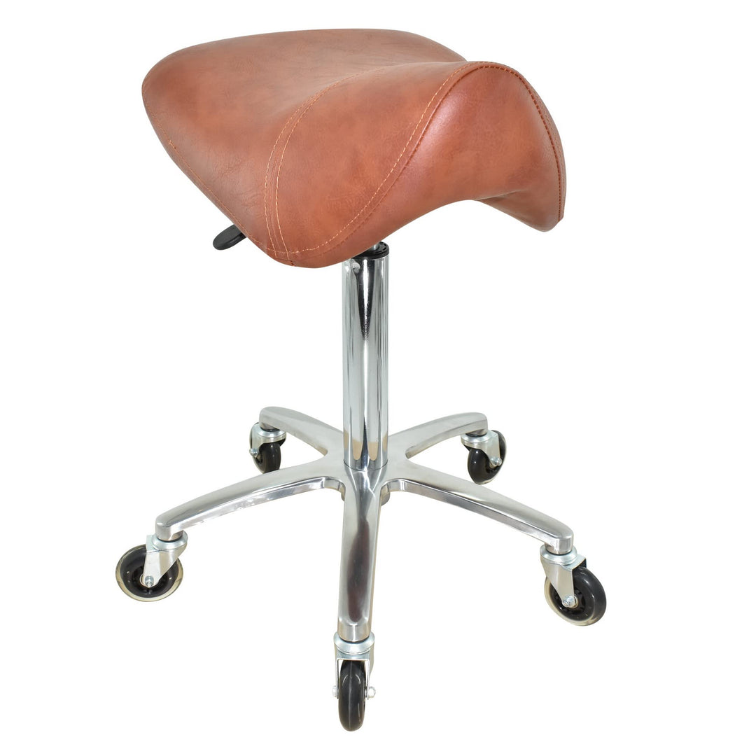 Premium Sattelhocker Hellbraun, Sattelstuhl für Rückenentlastung, Rollhocker höhenverstellbar von 55
