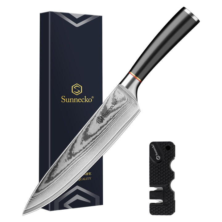 Sunnecko Damastmesser 20cm, Küchenmesser mit Scharfes Messer - Hochwertiges Damast Kochmesser für Pr