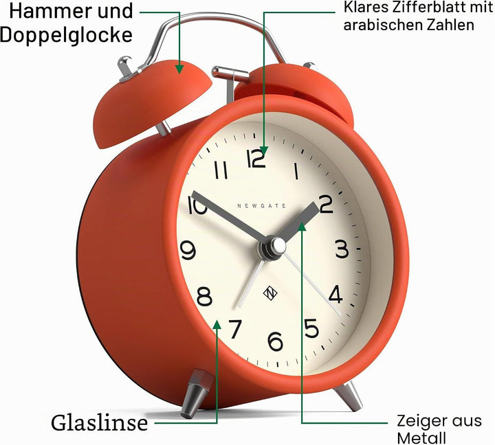 NEWGATE ® Charlie Bell Echo Alarm – Kleiner moderner Nachttischwecker – Schlafzimmerzubehör – Wecker
