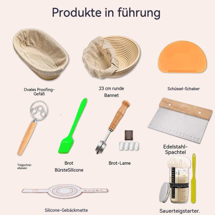 Sauerteig-Starter-Set, runder und ovaler Sauerteig-Gärkorb, 100 % natürliches Rattan, 600 ml Sauerte