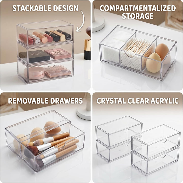 ALINK Badezimmer Organizer Mini mit Schubladen 3 Set, aus Acrylic stapelbar Transparent,für Kommode
