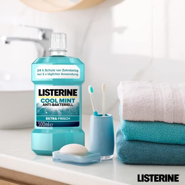 LISTERINE Cool Mint (500 ml), antibakterielle Mundspülung mit ätherischen Ölen & Minzgeschmack, Mund