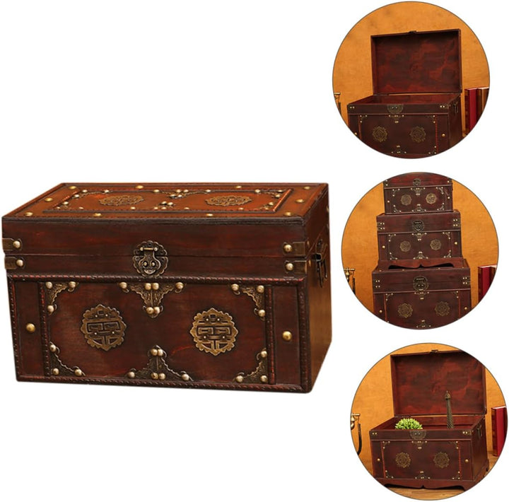 Veemoon Holzkasten Vintage Dekorative Box Schatzkiste Holz Schatztruhe Vintage Schmuckschatulle Vint
