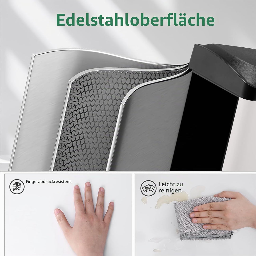 LIFERUN Mülleimer 3 Fächer, 3X 15L Mülltrennsystem, 45 Liter Abfalleimer Küche, Gross Edelstahl Tret