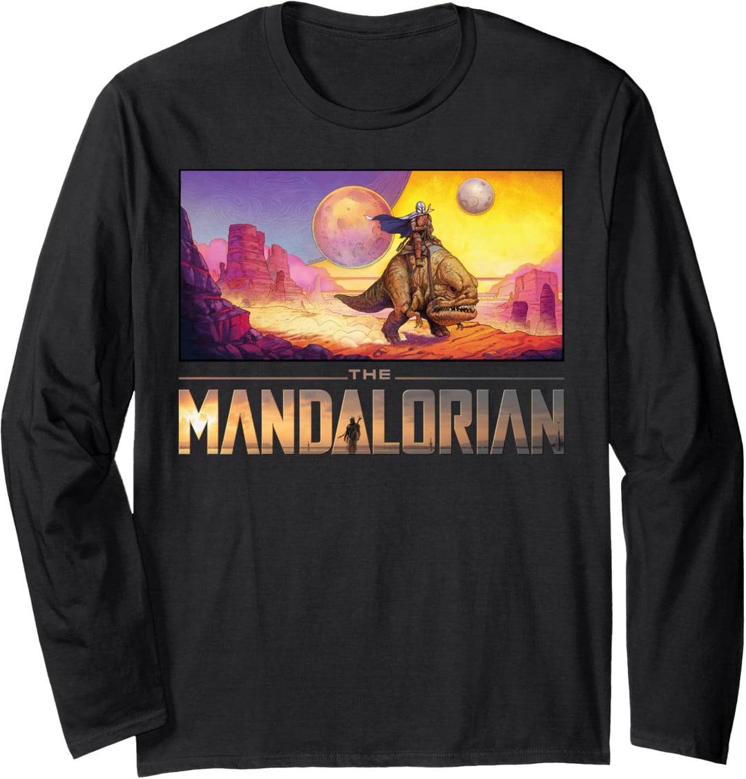 Star Wars The Mandalorian Painted Panel Title Logo Langarmshirt