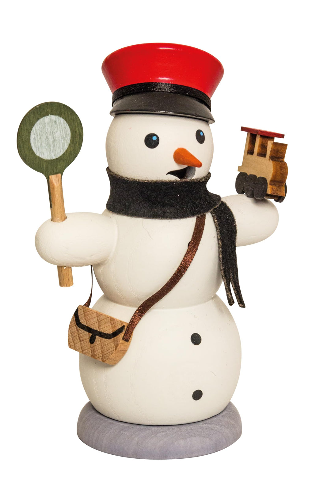 Kuhnert Rauchmann/Räucherfigur aus Holz - Schneemann als Eisenbahner - Grösse: ca. 13 cm - Made in G