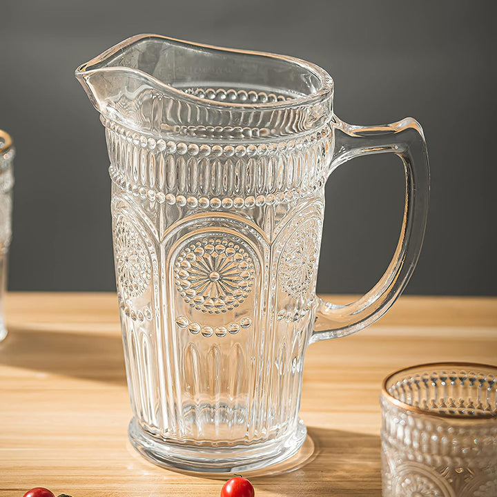 Kingrol Glaskaraffe im Vintage-Stil, 1,5 l, für Eistee, selbstgemachten Saft, Getränke, hitzebeständ