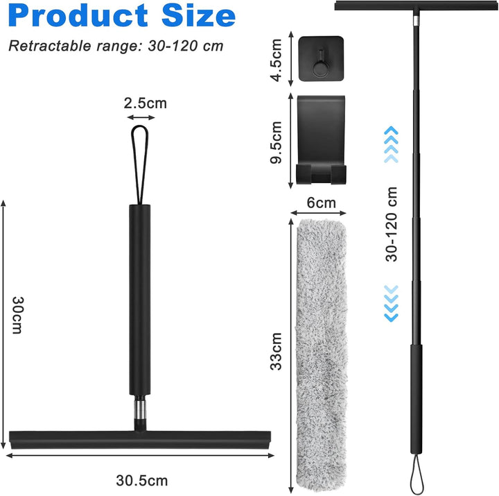 Duschabzieher Langer Stiel, 30-120cm Verstellbarer Wasserschieber Silikon Bodenabzieher mit Halterun