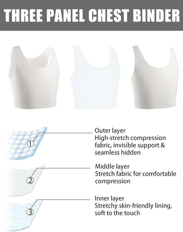 XUJI Brust Binder Trans FTM Atmungsaktive Kompression Nahtlos Top für Transgender L Weiss, L Weiss