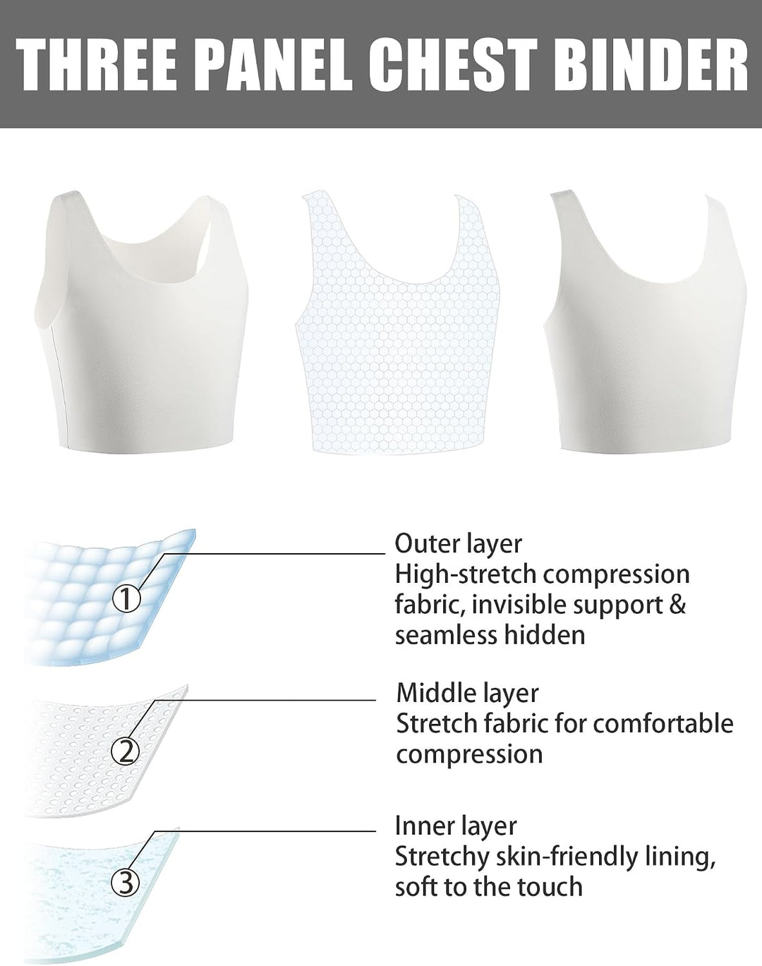 XUJI Brust Binder Trans FTM Atmungsaktive Kompression Nahtlos Top für Transgender 4XL Weiss, 4XL Wei