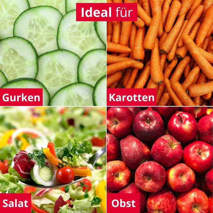Westmark Gemüseschneider mit verstellbarer Schnittstärke, V-förmige Edelstahlklinge, mit Restehalter