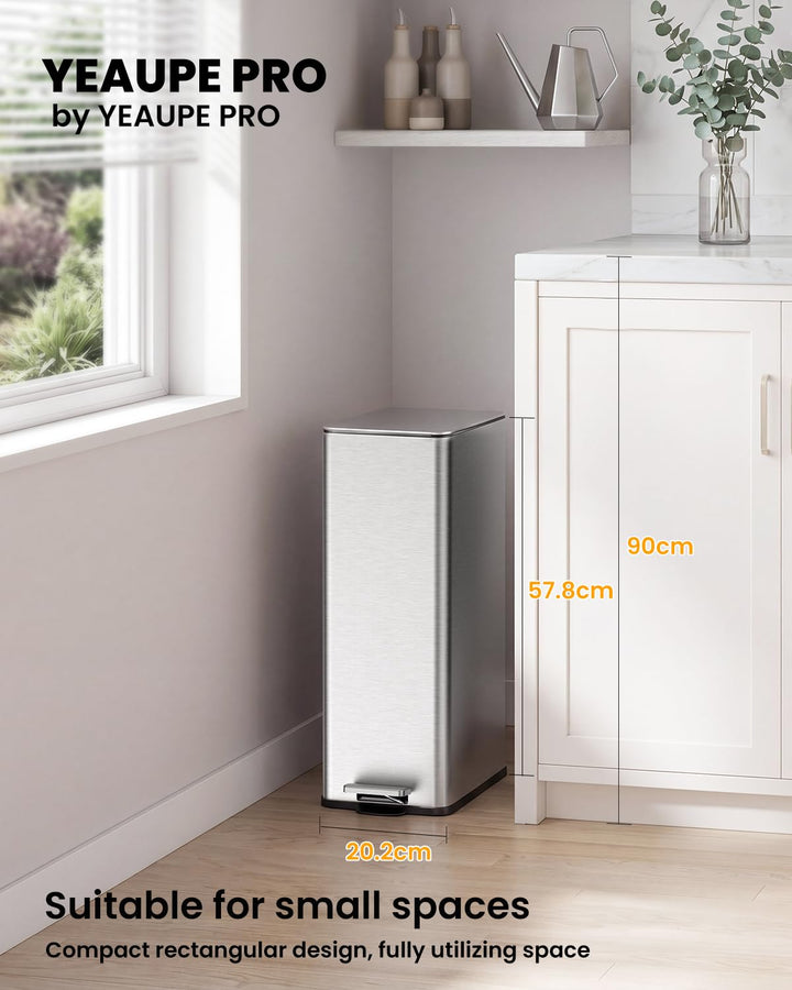 YEAUPE PRO Mülleimer Küche 20L, Abfalleimer Küche mit Pedal, Edelstahl Treteimer mit Soft-Close Deck