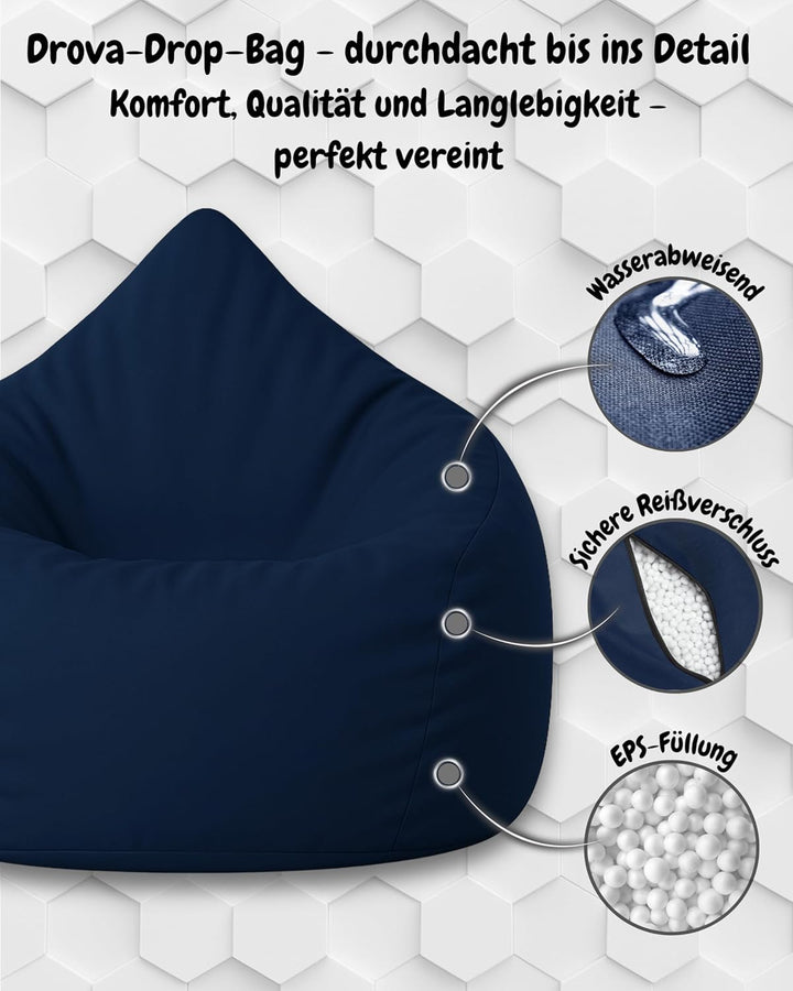PATCH HOME Patchhome Sitzsack Tropfenform mit Reissverschluss Nachfüllbar - für In &amp; Outdoor - mit S