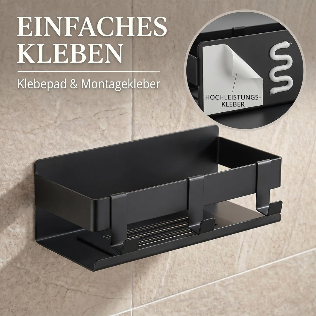 DEKAZIA® Duschablage ohne Bohren schwarz Duschregal ohne Bohren Shampoo Halterung für Dusche Duschab