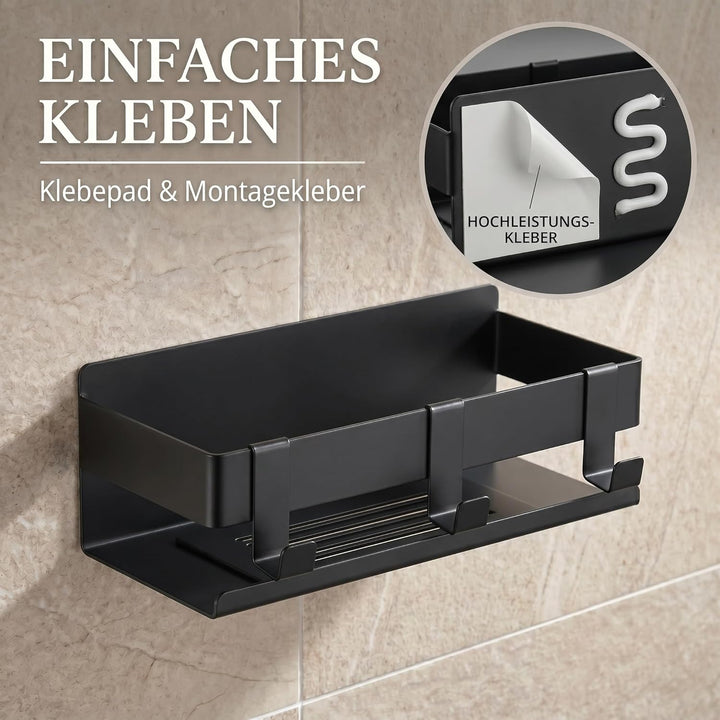DEKAZIA® Duschablage ohne Bohren schwarz Duschregal ohne Bohren Shampoo Halterung für Dusche Duschab