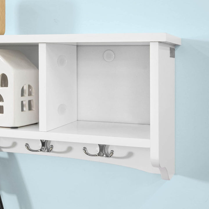 SoBuy® FRG48-L-W Wandgarderobe Wandhaken Hängeregal Badezimmerschrank mit 5 Haken weiss, B 72cm, FRG