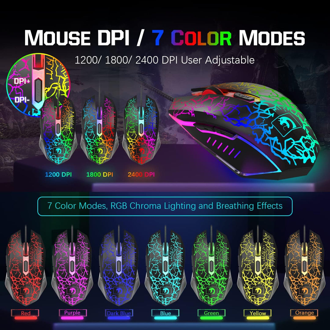Kabelgebundene Gaming-Tastatur, Maus und Mauspad und Gaming-Headset, Regenbogen-LED-Hintergrundbeleu