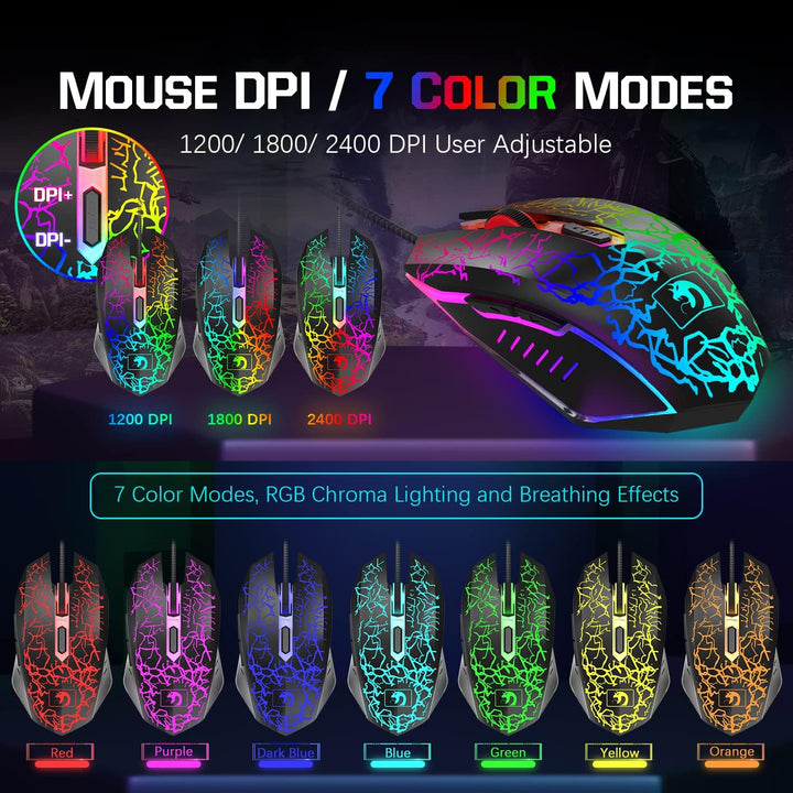 Kabelgebundene Gaming-Tastatur, Maus und Mauspad und Gaming-Headset, Regenbogen-LED-Hintergrundbeleu