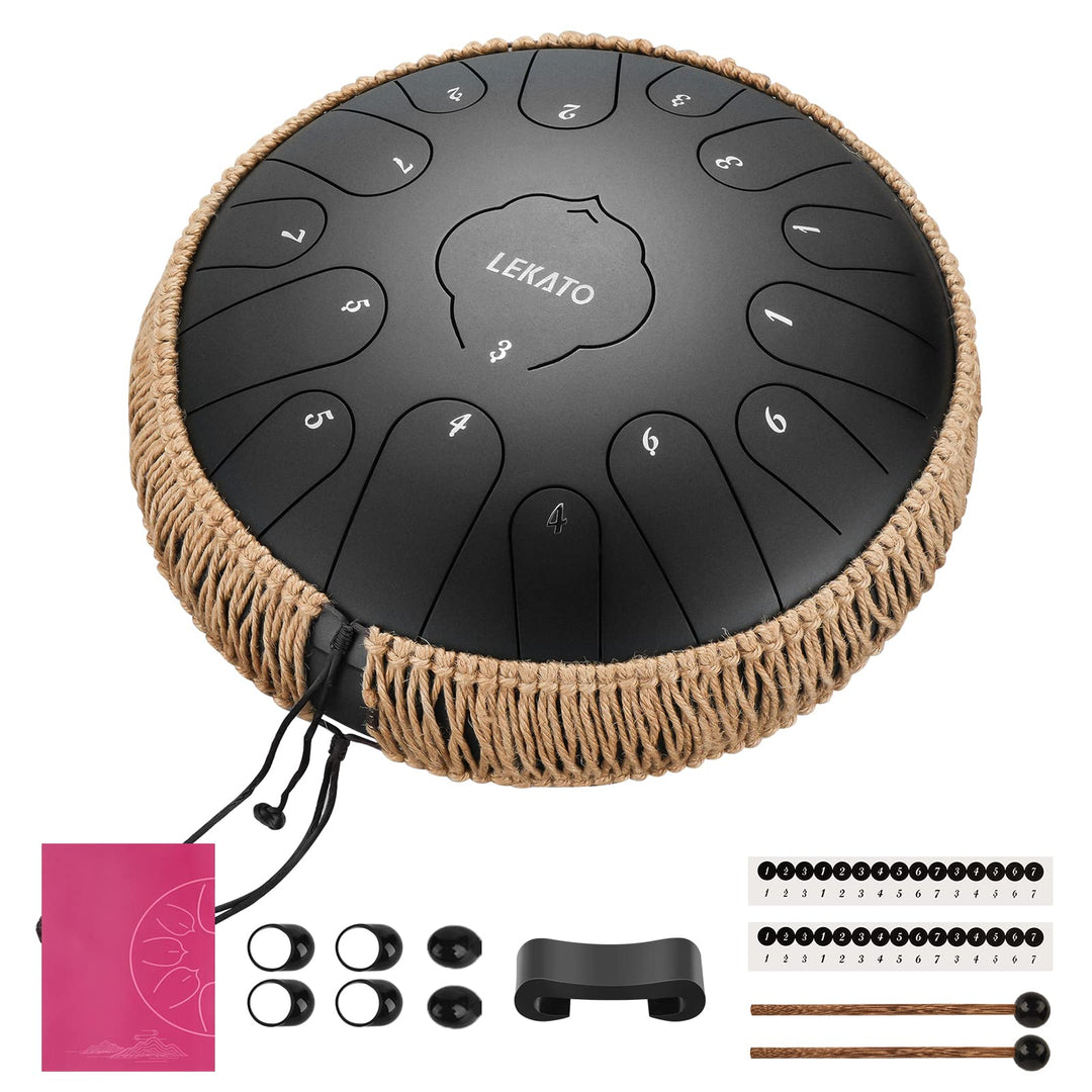 LEKATO Tongue Drum 13 Zoll 15 Noten, Anfänger/Professional Zungentrommel Schlagzeug mit Tragetasche,