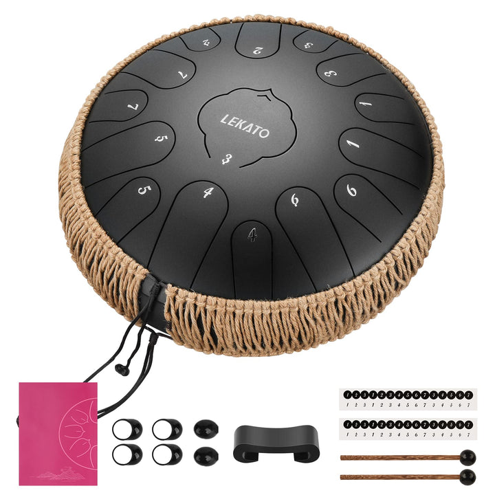 LEKATO Tongue Drum 13 Zoll 15 Noten, Anfänger/Professional Zungentrommel Schlagzeug mit Tragetasche,