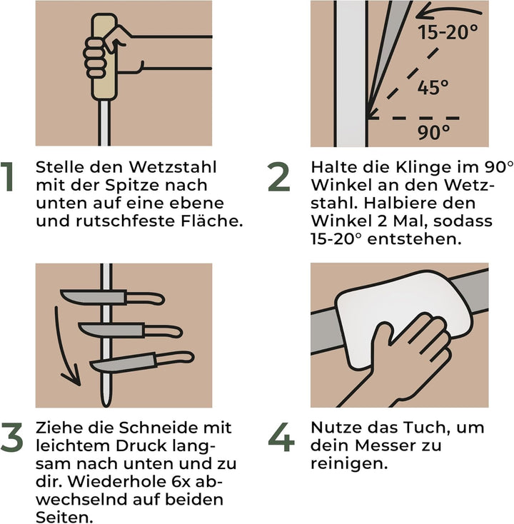 WALDWERK Premium Wetzstahl - Messerschärfer aus gehärtetem Stahl und mit edlem Holzgriff - 100% plas