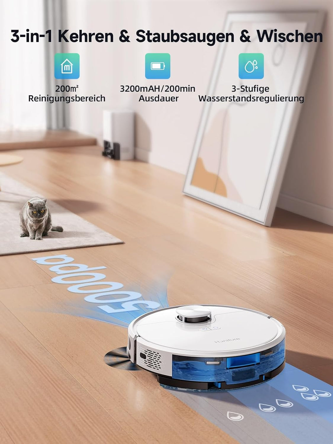 HONITURE Saugroboter mit Wischfunktion, Staubsauger Roboter mit Absaugstation, 5000Pa Saugkraft Saug