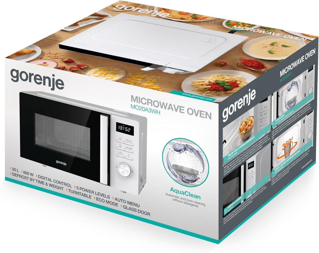 Gorenje MO20A3WH Mikrowelle /20 L / 800W / AquaClean/AutoMenü/Touch Control/LED Display/Auftaufunkti
