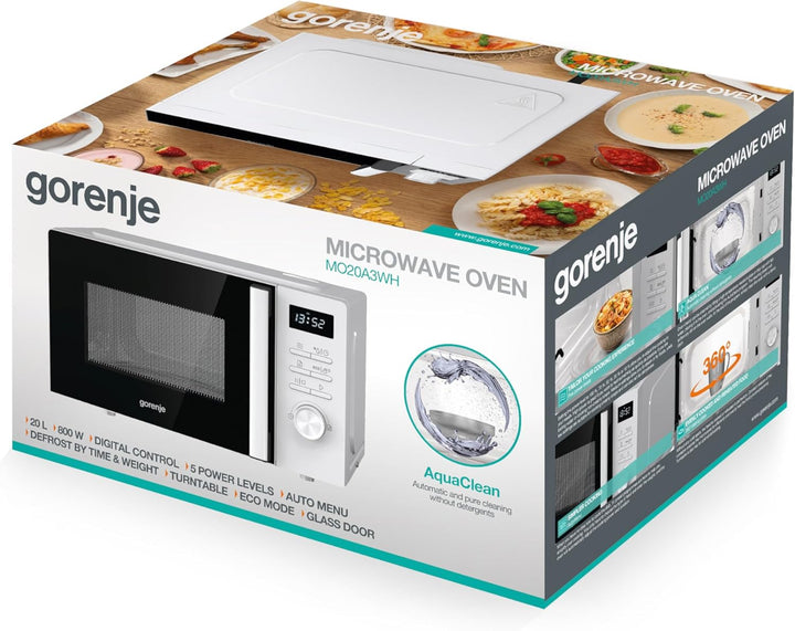 Gorenje MO20A3WH Mikrowelle /20 L / 800W / AquaClean/AutoMenü/Touch Control/LED Display/Auftaufunkti