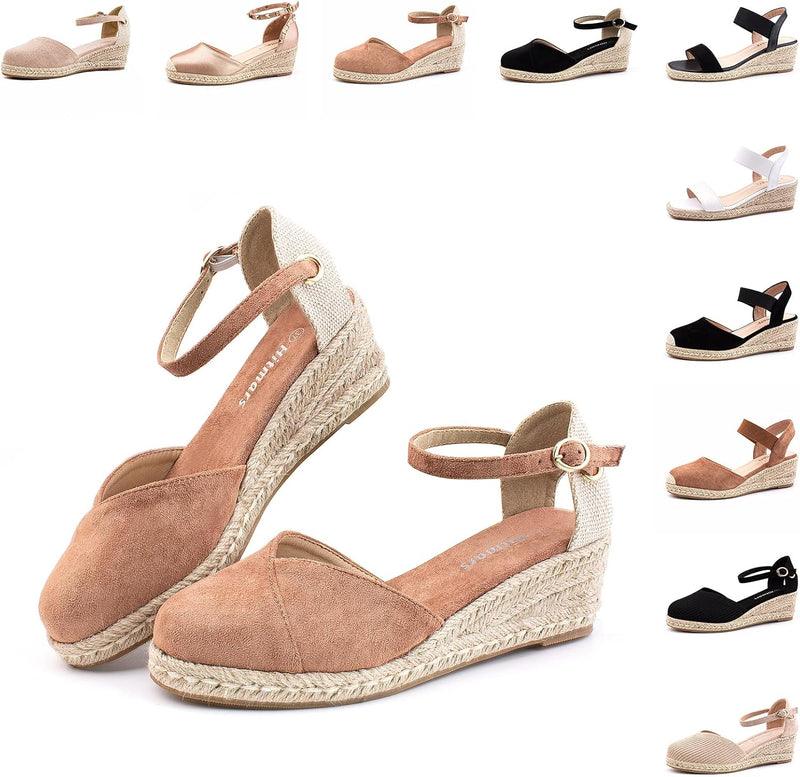 Hitmars Espadrilles Keilsandalen Damen Elegant 6 CM Grösse EU 36-43 Sandalen 01 Khaki 36 EU, Sandale