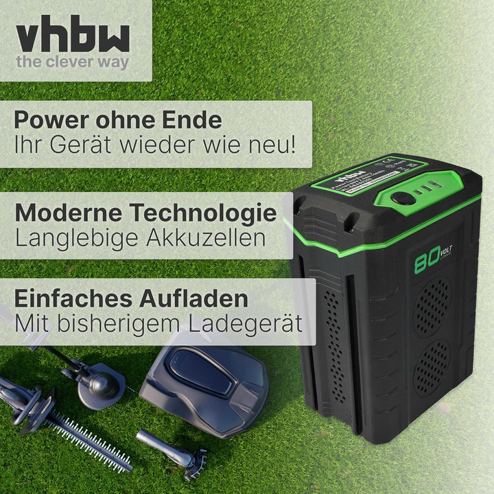 vhbw Akku kompatibel mit Greenworks GD80LM46SP, GD80LM51SP, GD80LM53, GD80SB, GD80ST (2000mAh, 80V,