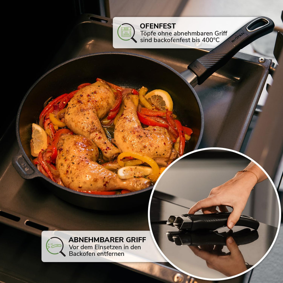 Premium Sossentopf PFAS frei 20 cm – Kochtopf klein | Milchtopf Induktion | Antihaft Stielkasserolle