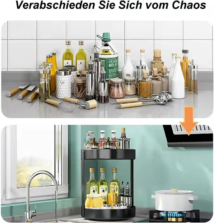 CALIYO Drehteller Organizer, Drehbares Gewürzregal aus Edelstahl, Gewürzregal Drehbar für Küche Spei