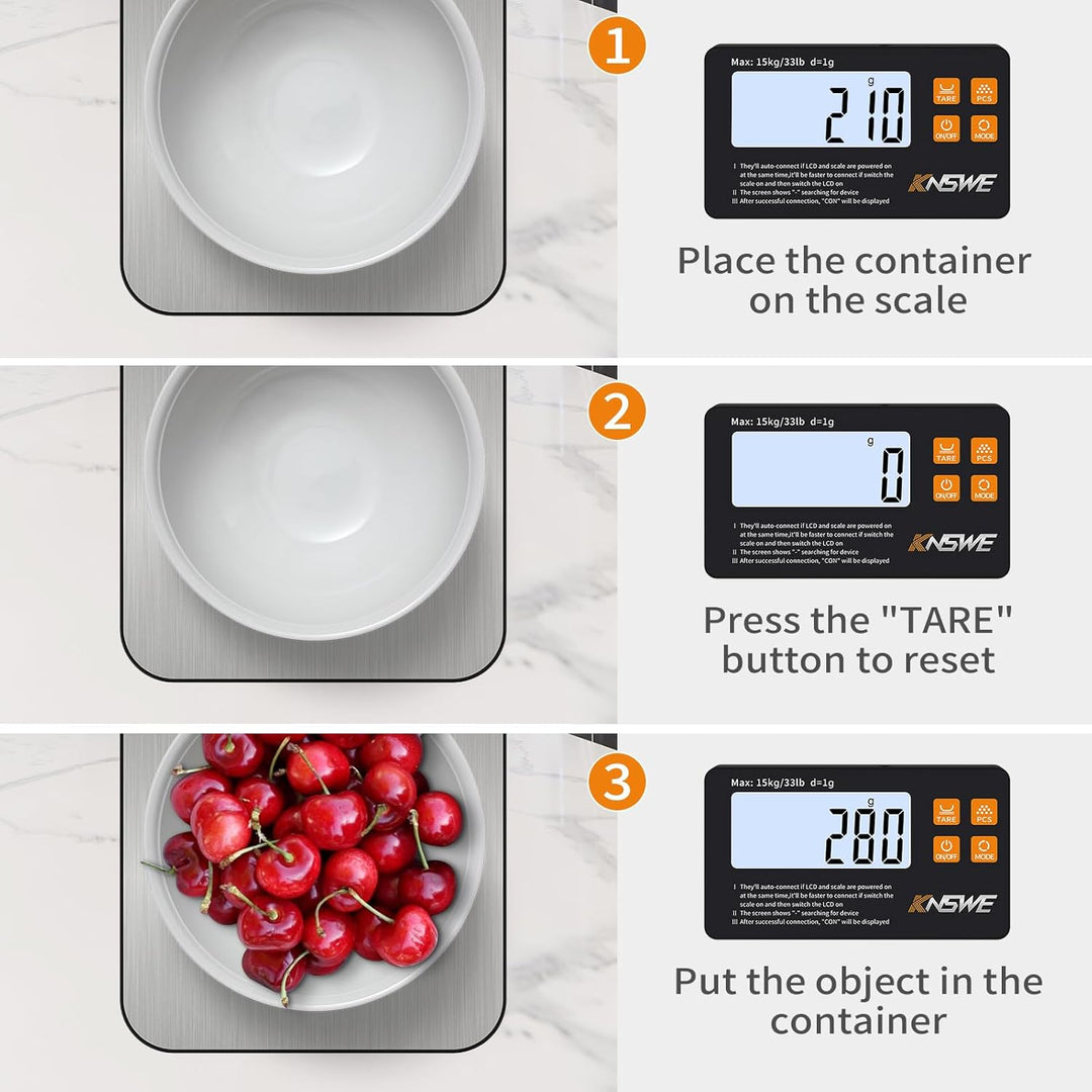 Waage Küchenwaage Digital mit Wireless Geteilt LCD-Display 1g/15kg Genau Feinwaage Küche 304 Edelsta