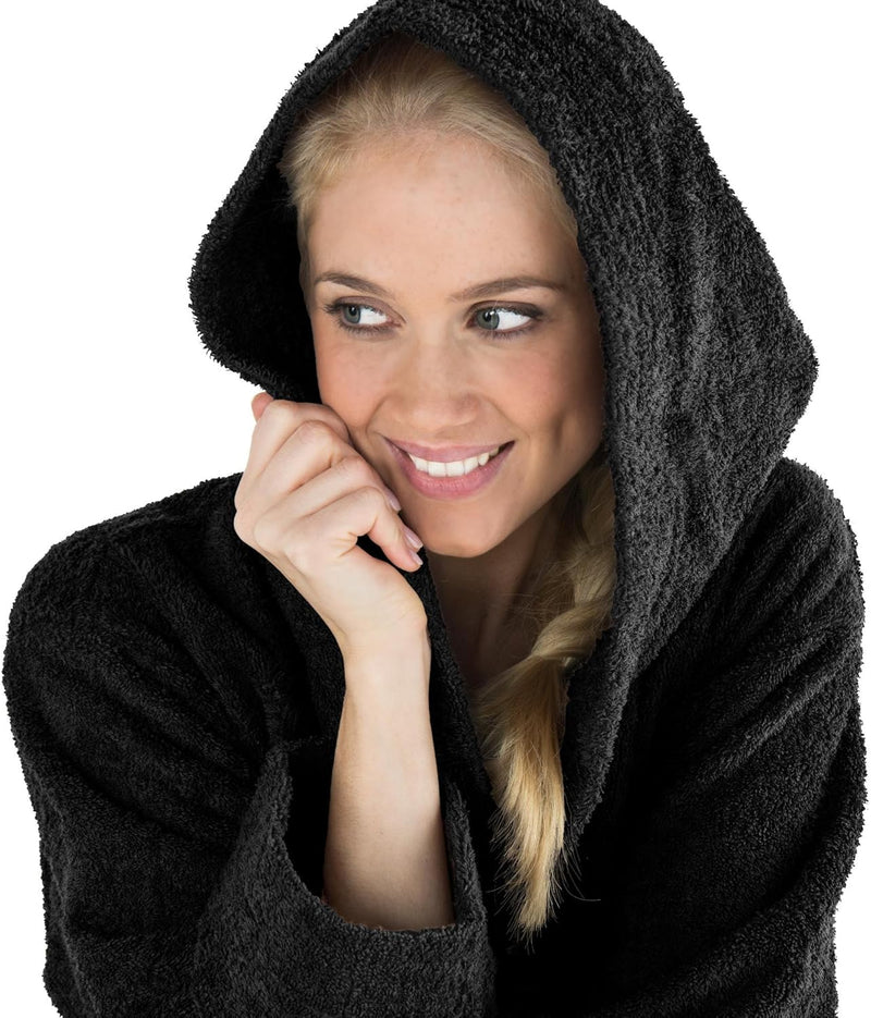 CelinaTex S-XXXL Bademantel Kapuze oder Schalkragen Uni lang aufgesetzte Taschen Damen Herren Unisex
