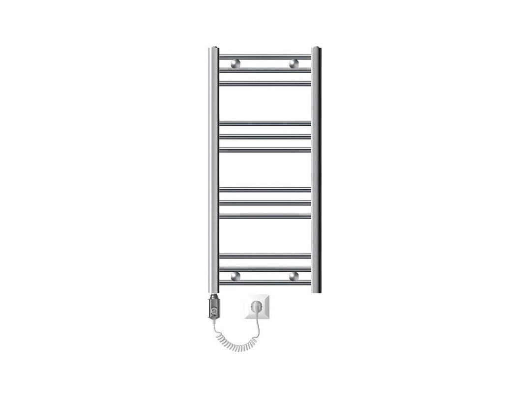 ECD Germany Badheizkörper Elektrisch ECO 400 x 800 mm mit Heizstab 300W Chrom gebogen mit Seitenansc