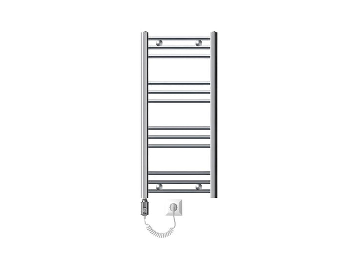 ECD Germany Badheizkörper Elektrisch ECO 400 x 800 mm mit Heizstab 300W Chrom gebogen mit Seitenansc