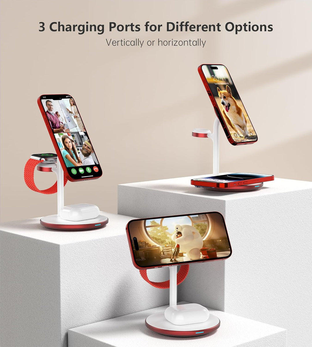 3 in 1 Induktive Ladestation für mehrere Geräte,Kabellos Ladestation,15W Wireless Charger Kompatibel